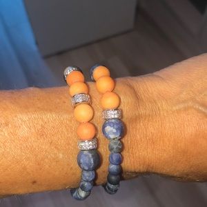 BLUE ORANGE BEADED RHINESTONE BRACELETS SET 2